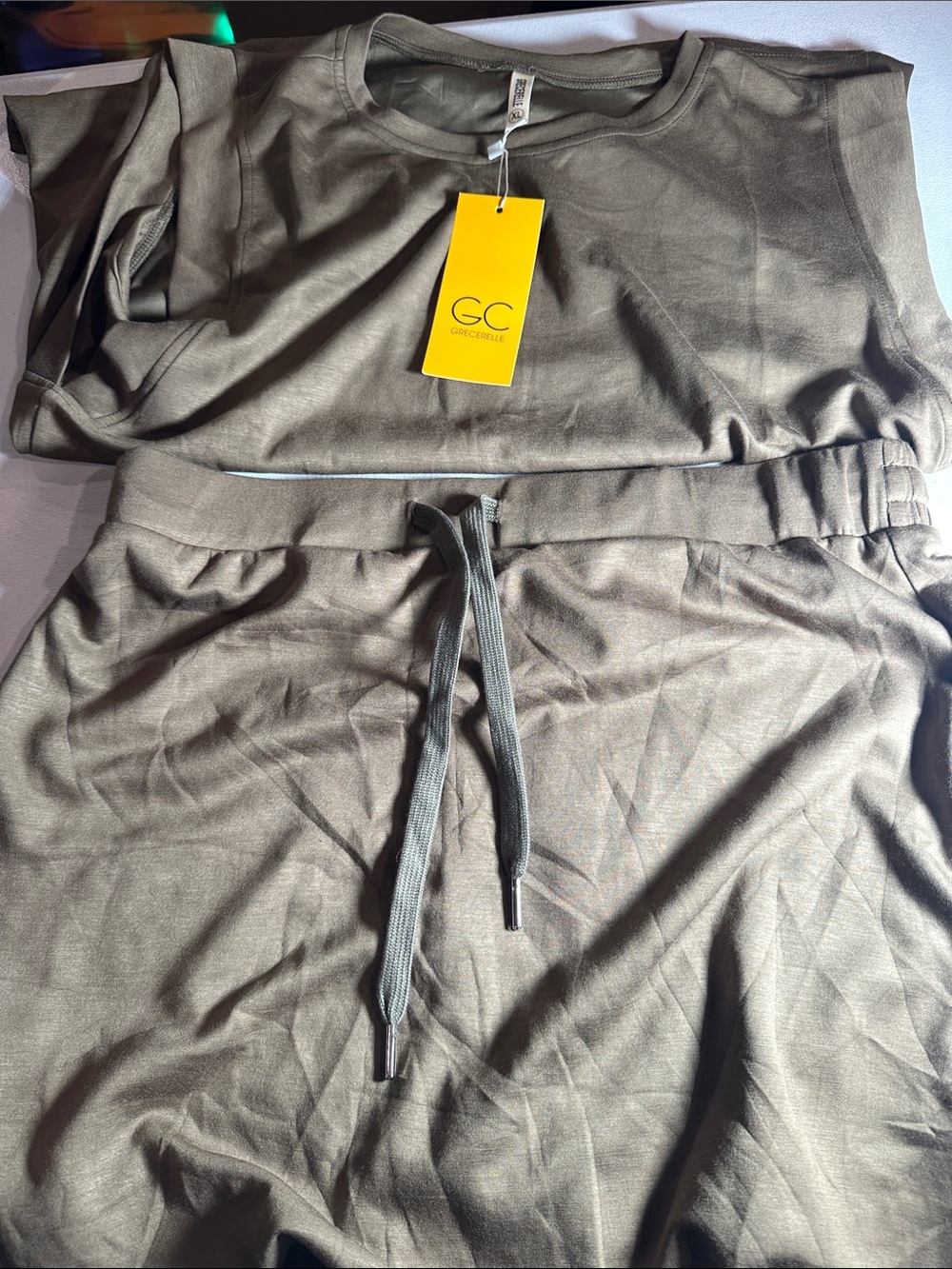 GG Collection Olive Green Drawstring Skirt Set VERY SOFT